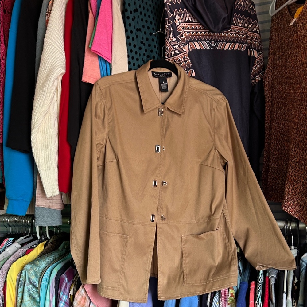 Dialogue Tan Lightweight Shirt Jacket with Patch Pockets